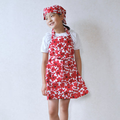 アビチュアル バンダナ付きキッズエプロンセット Mサイズ（100～130cm） セルマ レッド