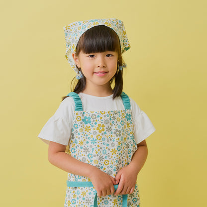 アビチュアル バンダナ・巾着付きキッズエプロンセット Lサイズ（130～150cm） リサ グリーン