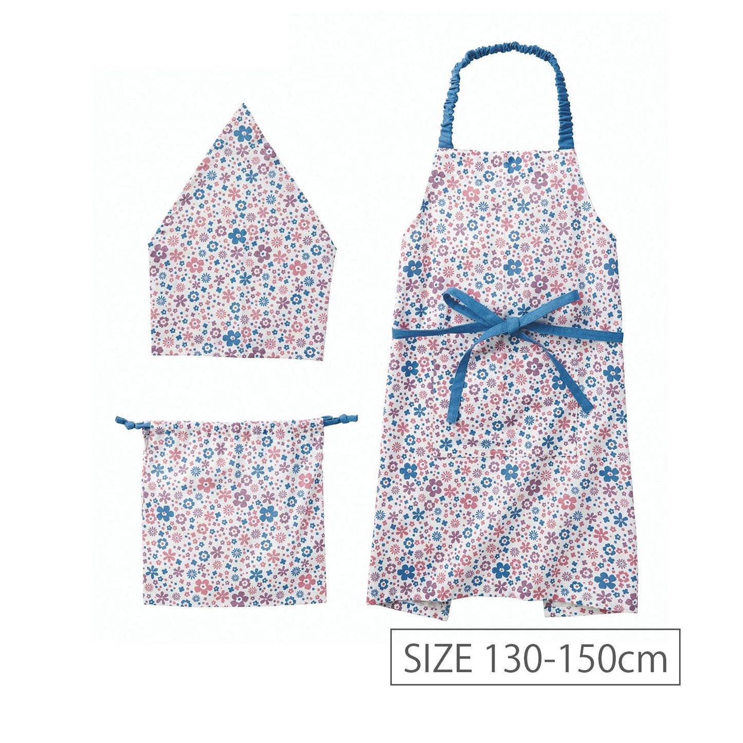 アビチュアル バンダナ・巾着付きキッズエプロンセット Lサイズ（130～150cm） リサ グリーン