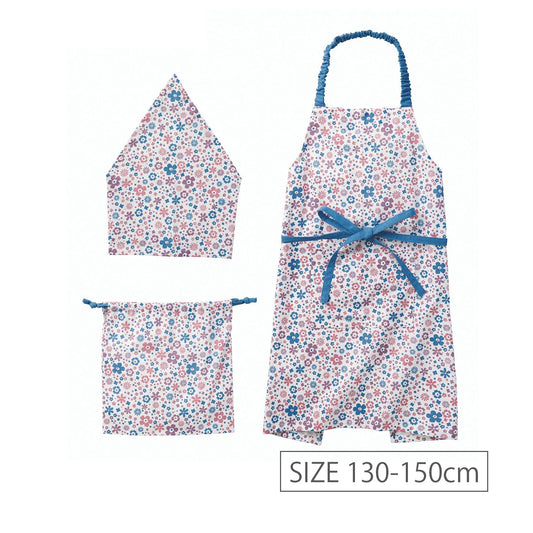 アビチュアル バンダナ・巾着付きキッズエプロンセット Lサイズ（130～150cm） リサ ブルー